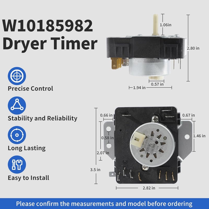 MOHTOL WED4815EW1 WGD4800XQ0 WED4950HW0 WED4800XQ4 WED5100VQ1 WED4800XQ0 W10185982 Dryer Timer Compatible with Maytag Kenmore Amana Whirlpool Dryer Timer Replacement 418-618-20-b5 WPW10185982VP, 230VAC 60Hz - Image 2